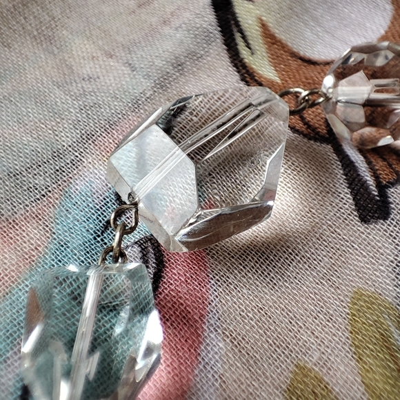 Clear Abstract Faceted Round Bead Glass Silver Tone Chain Vintage Necklace EUC - Picture 7 of 9